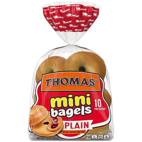 Thomas Bagels Mini Plain Pre Sliced 10 Count - 15 Oz