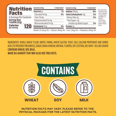 Thomas' 100% Whole Wheat English Muffins - 12 Oz - Image 2