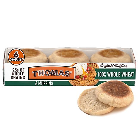 Thomas Nooks & Crannies English Muffin 100% Whole Wheat 6 Count - 12 Oz