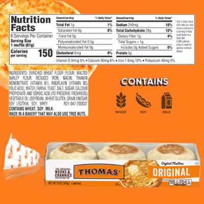 Thomas' Original Nooks & Crannies English Muffins - 6 Count - Image 2