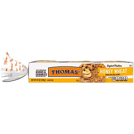 Thomas Nooks & Crannies English Muffins Honey Wheat - 12 Oz