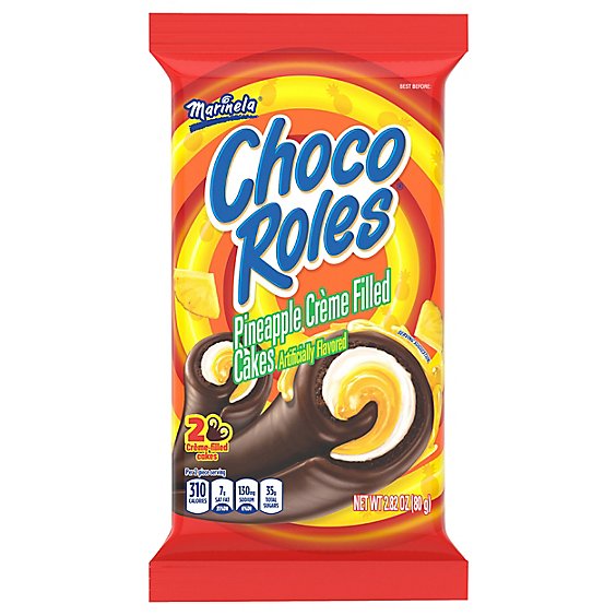 Marinela Choco Roles Pineapple and Creme Filled Snack Cakes with Chocolate Coating - 2 Count