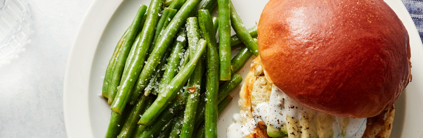 Chicken Avocado Burgers with Aioli and Green Beans