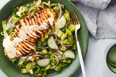 Chicken Shawarma Salad with LemonHoney Dressing and Creamy Tahini