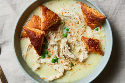 Creamy Chicken Soup with Peas, Carrots, and Puff Pastry Croutons Safeway