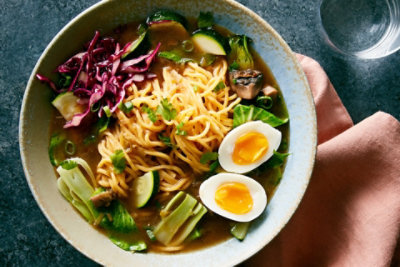 Ginger-Miso Long Life Noodles with Roasted Vegetables and Soft-Boiled ...