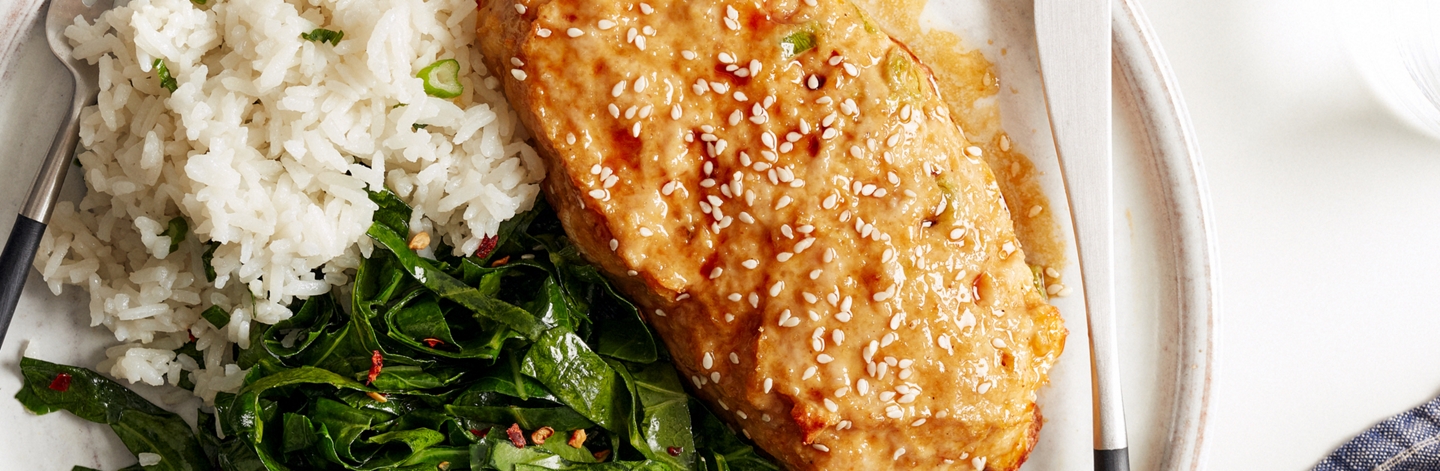 Soy-Glazed Turkey Meatloaf with Coconut Rice and Greens