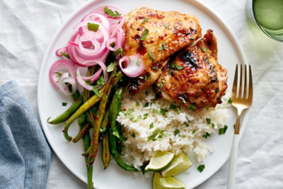 Vietnamese Chicken Thighs with Jasmine Rice, Sautéed Green Beans, and Pickled Onion Safeway