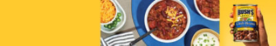 Bushs chili beans can and used in side dishes on table