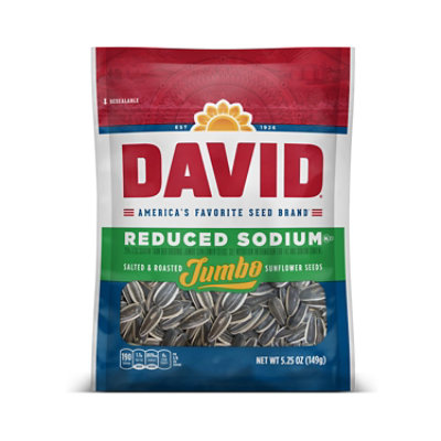 DAVID Keto Friendly Reduced Sodium Salted And Roasted Jumbo Sunflower Seeds - 5.25 Oz