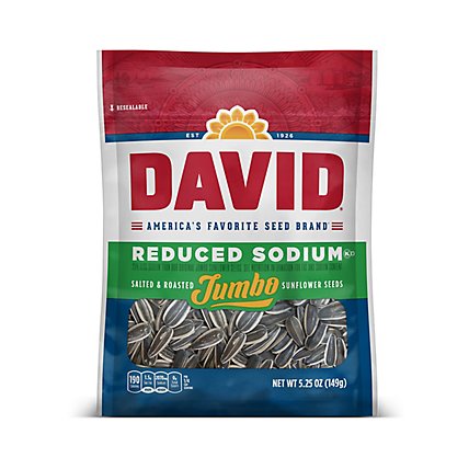 DAVID Seeds Reduced Sodium Salted And Roasted Jumbo Sunflower Seeds Keto Friendly Snack - 5.25 Oz - Image 2