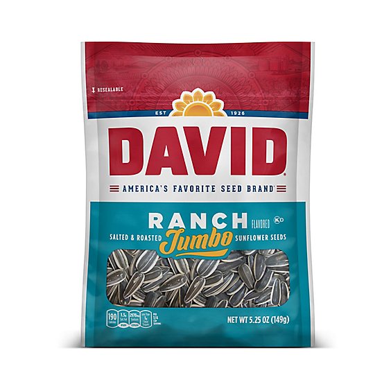 DAVID Keto Friendly Ranch Flavored Salted And Roasted Jumbo Sunflower Seeds - 5.25 Oz