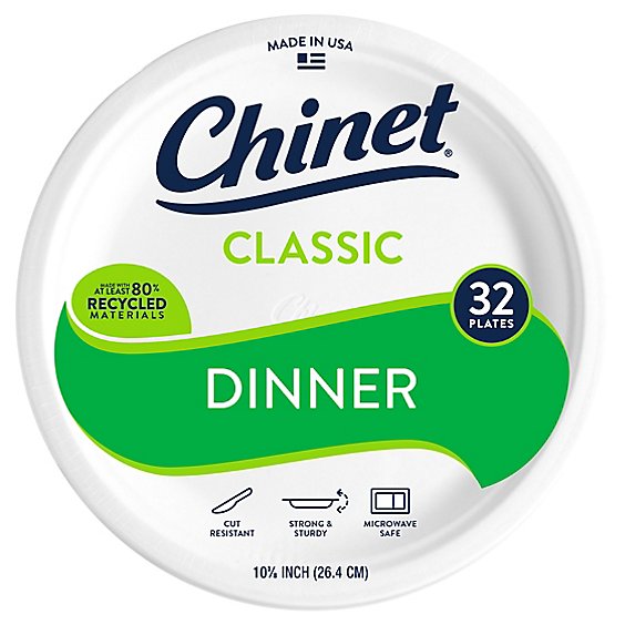 Chinet Plates Paper Dinner Classic White 10 3/8 Inches - 32 Count