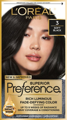 L'Oreal Paris Superior Preference Luminous Fade-Defying Hair Color 3 Soft Black - Each - Image 1