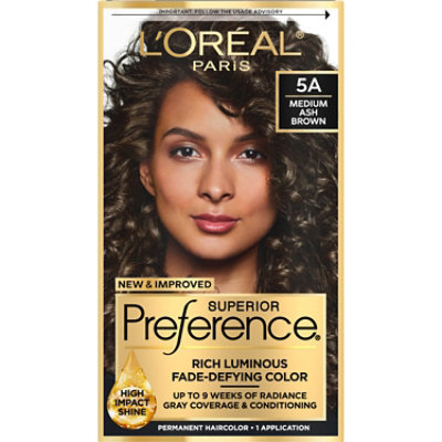 L'Oreal Paris Superior Preference Fade-Defying Permanent Hair Color 5A Medium Ash Brown Kit - Each
