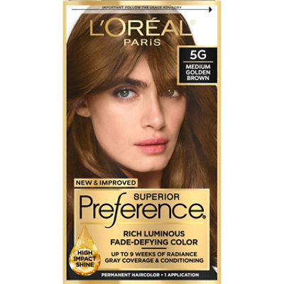 L'Oreal Paris Superior Preference Fade-Defying Hair Color 5G Medium Golden Brown Kit - Each