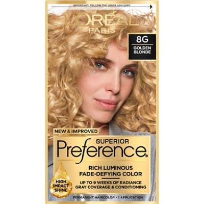 L'Oreal Paris Superior Preference Fade-Defying Permanent Hair Color 8G Golden Blonde Kit - Each - Image 1