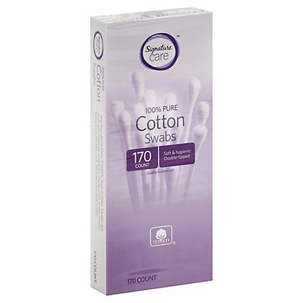 Signature Care Cotton Swabs 100% Pure Double Tipped - 170 Count - Image 1