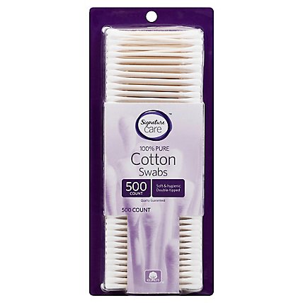 Signature Care Cotton Swabs 100% Pure Double Tipped - 500 Count - Image 1