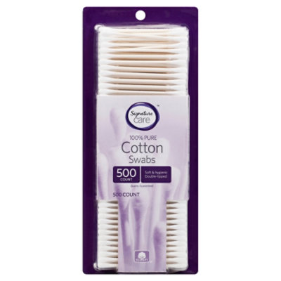 Signature Care Cotton Swabs 100% Pure Double Tipped - 500 Count