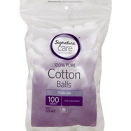 Signature Care Cotton Balls 100% Pure Soft & Absorbent Triple Size - 100 Count - Image 2