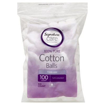 Signature Care Cotton Balls 100% Pure Soft & Absorbent Triple Size - 100 Count