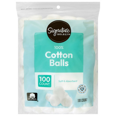 Signature Select/Care Cotton Balls 100% Pure Soft & Absorbent Triple Size - 100 Count - Image 1