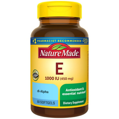 Nature Made Dietary Supplement Softgels Vitamin E 1000 IU dl-Alpha - 60 Count - Image 1