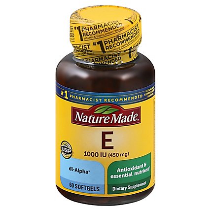 Nature Made Dietary Supplement Softgels Vitamin E 1000 IU dl-Alpha - 60 Count - Image 1