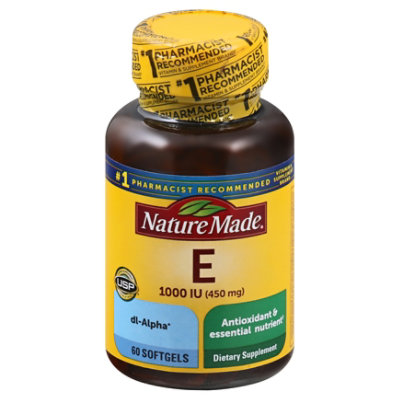 Nature Made Dietary Supplement Softgels Vitamin E 1000 IU dl-Alpha - 60 Count