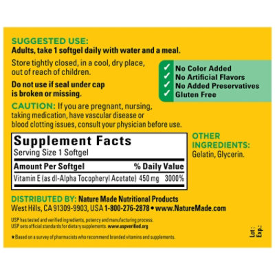 Nature Made Dietary Supplement Softgels Vitamin E 1000 IU dl-Alpha - 60 Count - Image 4