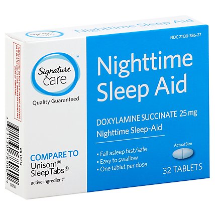 Signature Care Nighttime Sleep Aid Doxylamine Succinate 25mg Tablet - 32 Count - Image 1