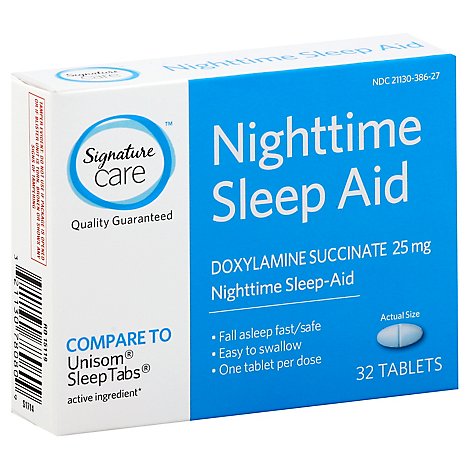 Signature Care Nighttime Sleep Aid Doxylamine Succinate 25mg Tablet - 32 Count
