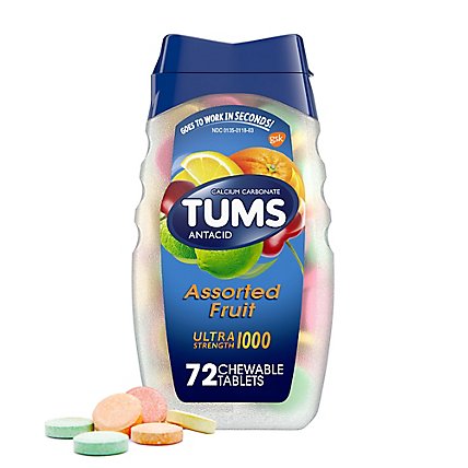 Tums Antacid Tablets Chewable Ultra Strength 1000 Assorted Fruit - 72 Count - Image 2