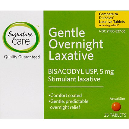 Signature Care Gentle Overnight Laxative Bisacodyl USP 5mg Tablet - 25 Count - Image 2