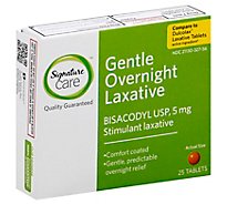 Signature Care Gentle Overnight Laxative Bisacodyl USP 5mg Tablet - 25 Count