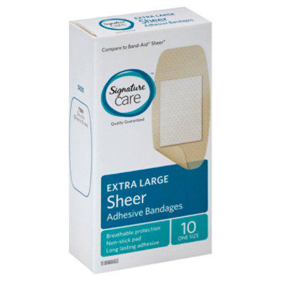 Signature Care Adhesive Bandages Sheer Extra Large One Size - 10 Count