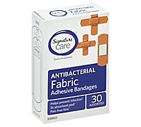 Signature Care Adhesive Bandages Fabric Antibacterial Assorted - 30 Count