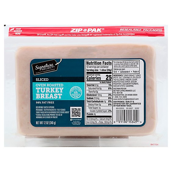 Signature Select Turkey Breast Oven Roasted 97% Fat Free - 12 Oz