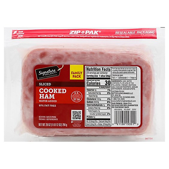 Signature Select Ham Cooked Water Added 97% Fat Free - 28 Oz