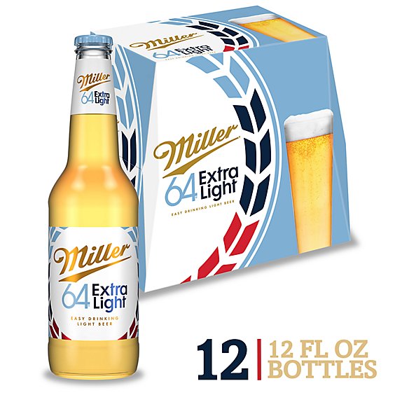 Miller64 Extra Light American Style Light Lager Beer 2.8% ABV Bottles - 12-12 Fl. Oz.