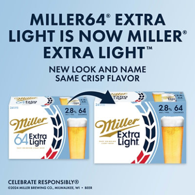 Miller64 Extra Light American Style Light Lager Beer 2.8% ABV Bottles - 12-12 Fl. Oz. - Image 3