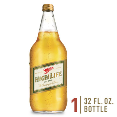 Miller High Life Beer American Style Lager 4.6% ABV Bottle - 32 Fl. Oz.