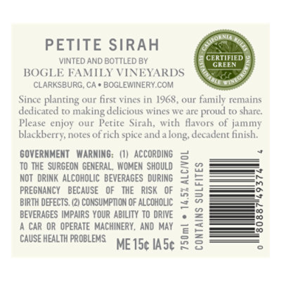 Bogle Vineyards Petite Sirah Wine - 750 Ml - Image 5