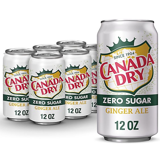 Canada Dry Soda Zero Sugar Ginger Ale In Cans - 6-12 Fl. Oz.