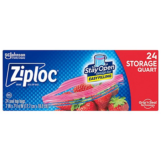 Ziploc Storage Bags With New Stay Open Design Patented Stand Up Bottom Bags Quart - 24 Count