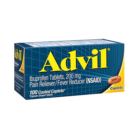 Advil Pain Reliever Fever Reducer Coated Caplet Ibuprofen Temporary Pain Relief - 100 Count