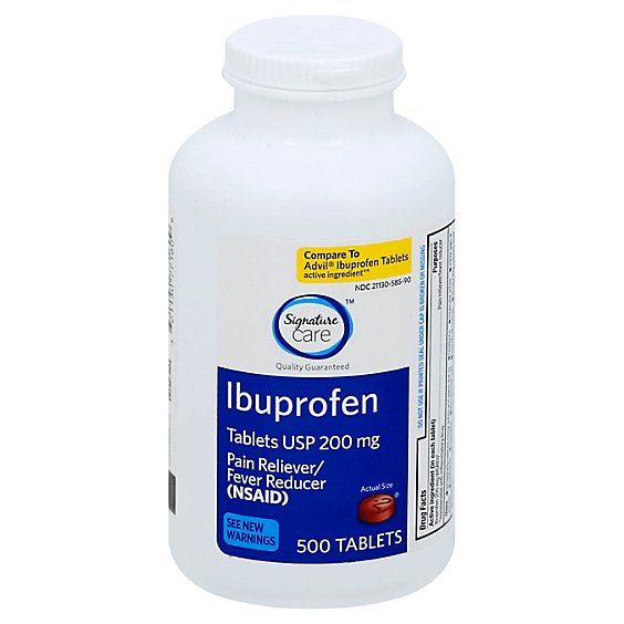 Signature Care Ibuprofen Pain Reliever Fever Reducer USP 200mg NSAID Tablet Brown - 500 Count