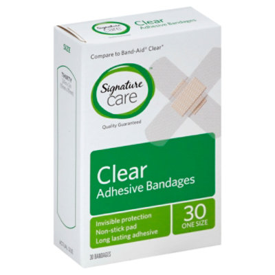 Signature Care Adhesive Bandages Clear One Size - 30 Count