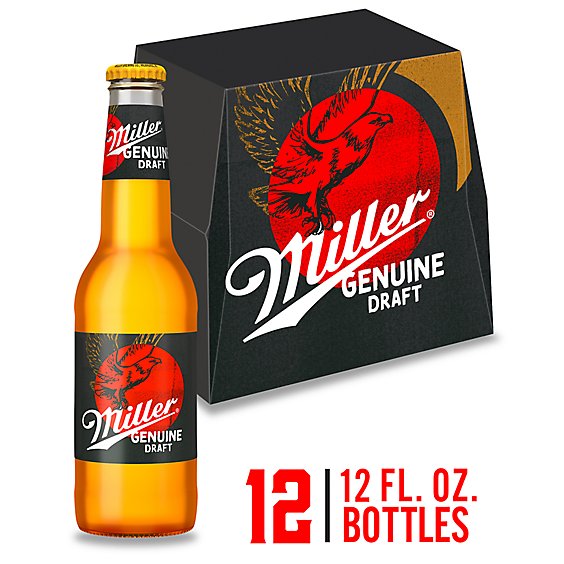 Miller Genuine Draft American Style Lager Beer 4.7% ABV Bottles - 12-12 Fl. Oz.